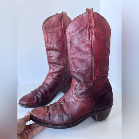 Vintage FRYE Brown Red Leather Western Cowboy Pull on Boots Size 10 - Picture 6 of 12